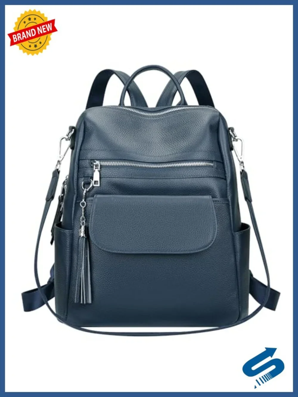 Genuine Leather Convertible Backpack Purse for Women with Tassel Accent,
